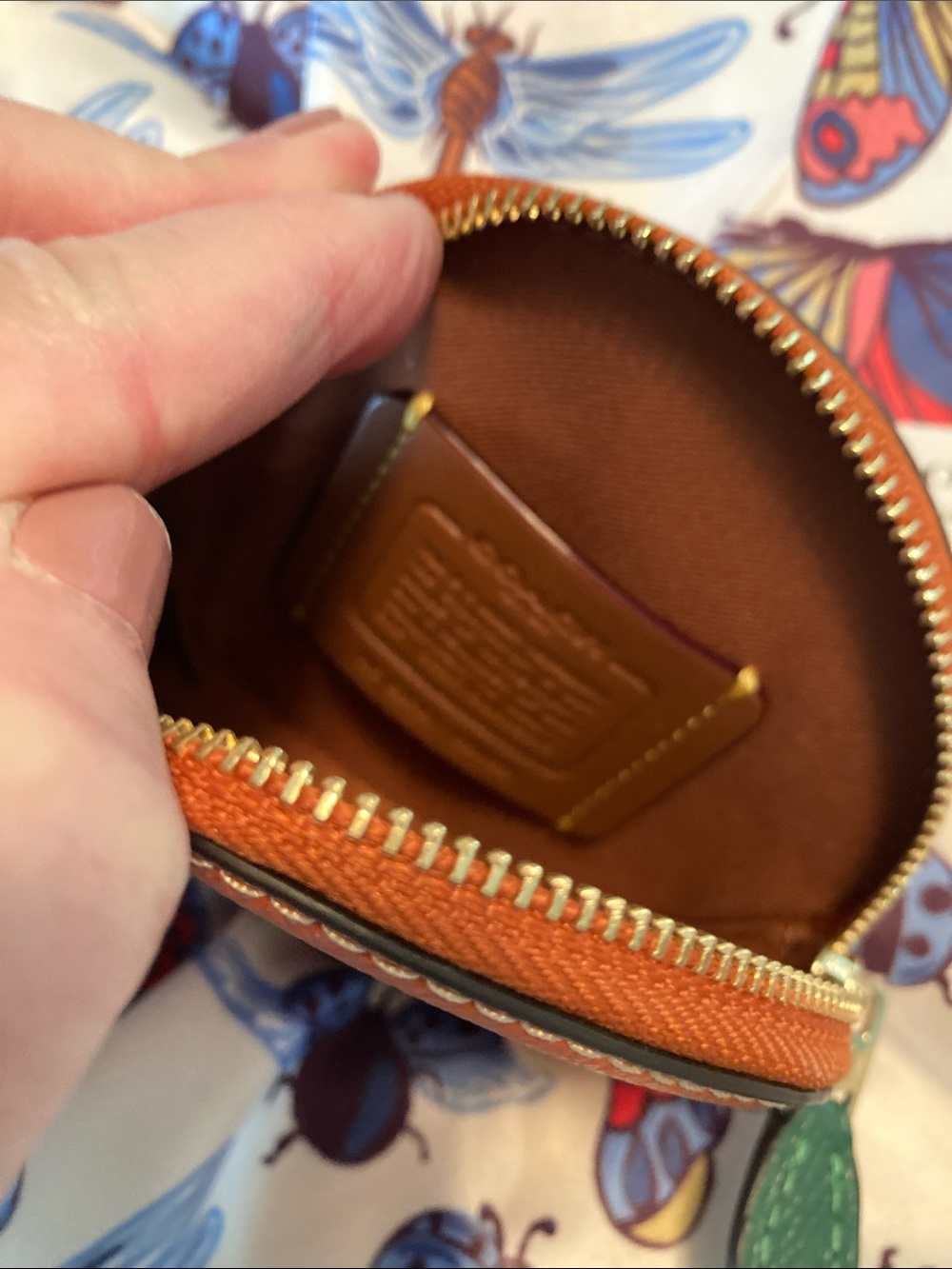 Coach Orange Round Leather Coin Pouch with Gold Logo - Picture 6 of 8